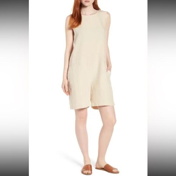 Eileen Fisher Organic Linen Relaxed Romper/Jumpsuit Women’s s Size Large - Picture 3 of 13
